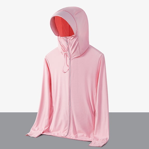 Babysbule Women's UPF 50+ Lightweight Hooded Sun Protection Jacket, Ice Silk Full Zip Up UV Protection Coat with Face Cover for Hiking and Running
