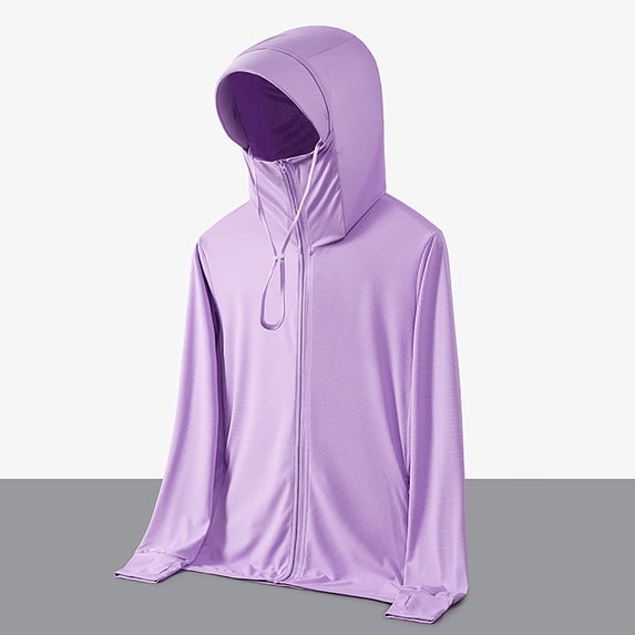 Babysbule Women's UPF 50+ Lightweight Hooded Sun Protection Jacket, Ice Silk Full Zip Up UV Protection Coat with Face Cover for Hiking and Running