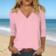 thumbnail image 1 of Babysbule Women's V Neck 3/4 Sleeve Blouse, 100% Cotton Casual Loose Fit Top for All Season Work and Vacation Wear, 1 of 7