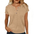 thumbnail image 1 of Babysbule Women's V Neck Button Placket Short Sleeve Henley T Shirt, Casual Loose Fit Top for Daily All Season Wear, 1 of 6