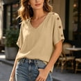 thumbnail image 1 of Babysbule Women's V-Neck Button Shoulder Short Sleeve Relaxed Fit Casual Blouse Everyday Basic Top, 1 of 9