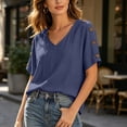 thumbnail image 1 of Babysbule Women's V-Neck Button Shoulder Short Sleeve Relaxed Fit Casual Blouse Everyday Basic Top, 1 of 9