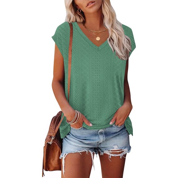 Babysbule Women's V-Neck Casual Short Sleeve Tops Lightweight Summer Blouse Soft Comfy Pullover Shirt For Spring Daily Wear
