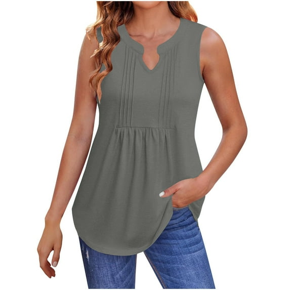 Babysbule Women's V-Neck Pleated Pullover Tank Top, Lightweight Sleeveless Top for Daily Wear, Soft Stretchy Nylon Spandex Blend