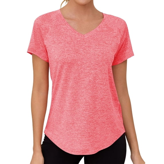 Babysbule Women's V-Neck Raglan Short Sleeve Quick-Dry Workout Top Relaxed Fit Curved Hem Casual Relaxed Fit Tee