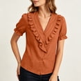 thumbnail image 1 of Babysbule Women's V-Neck Ruffle Collar Puff Short Sleeve Button Front Relaxed Fit Casual Blouse Everyday Top, 1 of 8