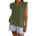 thumbnail image 1 of Babysbule Women's V Neck Ruffled Sleeve Tank Top, 100% Cotton Sleeveless Ruffled Hem Blouse for Spring and Summer Casual Wear, 1 of 5