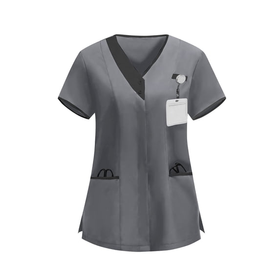 Babysbule Women's V-Neck Short Sleeve Nurse Uniform Scrub Top Functional Pockets Polyester Spandex Blend for Clinic Hospital Care Worker Wear