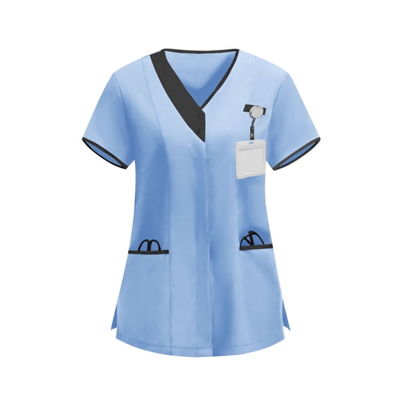 Babysbule Women's V-Neck Short Sleeve Nurse Uniform Scrub Top Functional Pockets Polyester Spandex Blend for Clinic Hospital Care Worker Wear