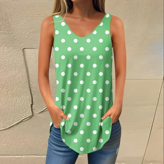 Babysbule Women's V-Neck Sleeveless Blouse Casual Flowy Print Top for Summer Comfy Stretchy Flattering Fit S M L XL XXL