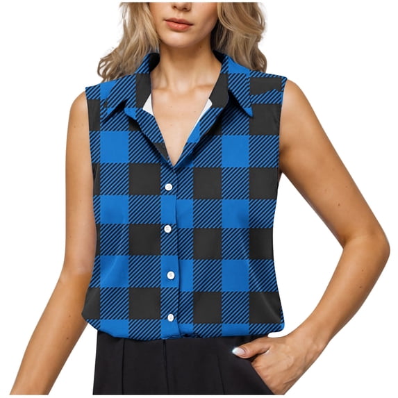 Babysbule Women's V-Neck Sleeveless Printed Blouse Casual Button Up Shirt Comfy Work Top Fashion Polyester