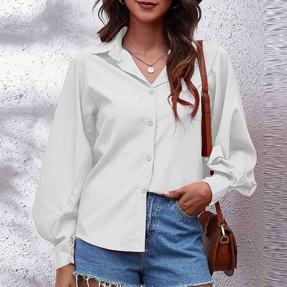 Babysbule Womens Button Long Sleeve Tops Blouse Shirt Solid Strapless Thin Keep Warm Tee