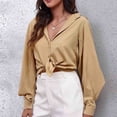 thumbnail image 1 of Babysbule Womens Button Long Sleeve Tops Blouse Shirt Solid Strapless Thin Keep Warm Tee, 1 of 7