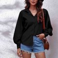 thumbnail image 1 of Babysbule Womens Button Long Sleeve Tops Blouse Shirt Solid Strapless Thin Keep Warm Tee, 1 of 5
