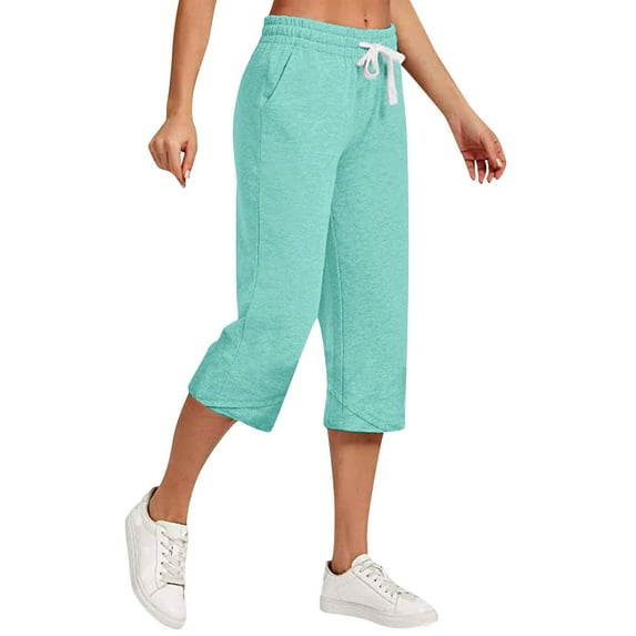 Babysbule Womens Capris Sports Pants Women's Drawstring Large Color Casual Versatile Loose Cropped Pants