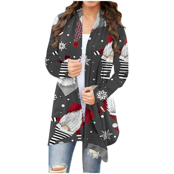 Babysbule Womens Cardigans Clearance Women's Ethnic Retro-print Loose Christmas Long-sleeved Cardigan Vintage Geometric Print Coat Women's Top Clearance Blouse
