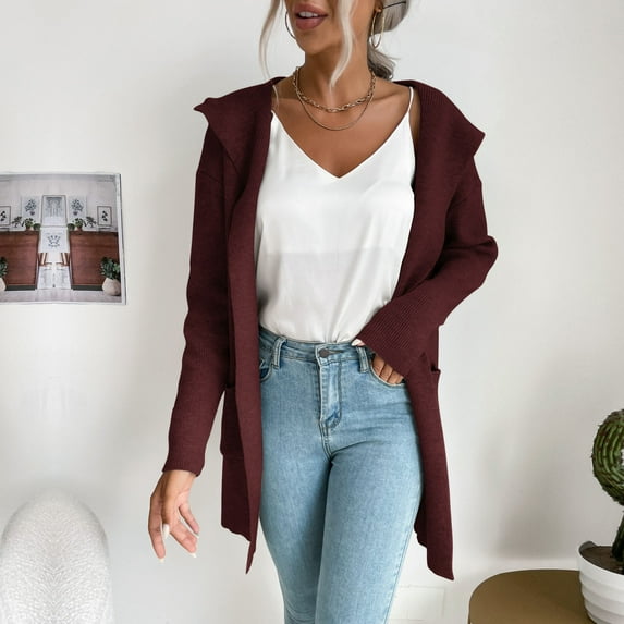 Babysbule Womens Cardigans Women's Fashion Strip Knit Hooded Sweater Cardigan Jacket Women's Top Blouse