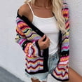 thumbnail image 1 of Babysbule Womens Cardigans Woman Fashion Button Stripe Color Matching Long Sleeves Knit Cardigan Loose Crew Neck Tops Blouse Sweater Women's Top Blouse, 1 of 6