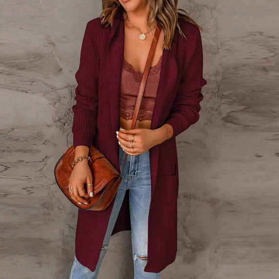 Babysbule Womens Cardigans Women's Fashion Top Cardigan Pocket Medium And Long Term Outwear Long Sleeve Coat Women's Top Blouse