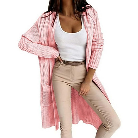 Babysbule Womens Cardigans Women's Solid Color Cardigan Wool Sweater Pocket Recreational Long Sleeve Tops Women's Top Blouse