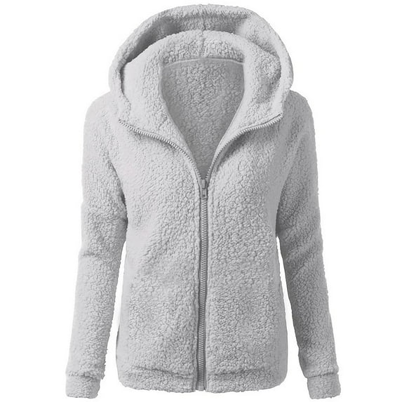 Babysbule Womens Cardigans Women's Tops And Winter Ladies Fashion Solid Color Casual Wool Zipper Cardigan Jacket Warm Long Sleeve Hoodie Women's Top Blouse