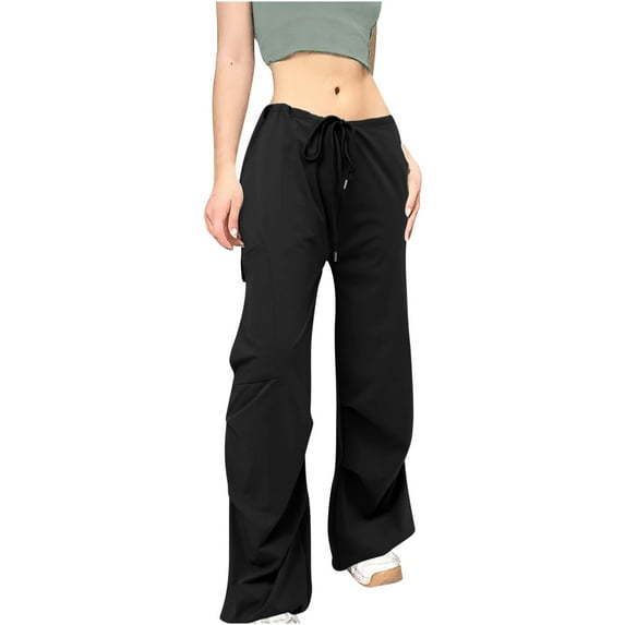 Babysbule Womens Cargo Pants Women's Vintage Street Style Star Print Spicy Girl Low Waisted Straight Tube Slimming Pants