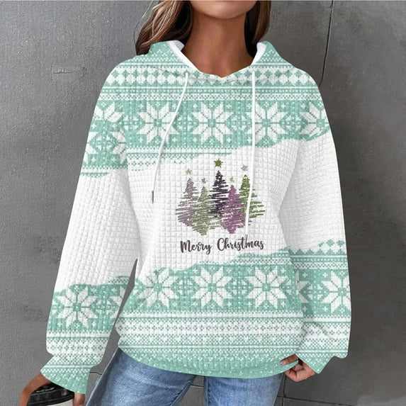 Babysbule Womens Christmas Shirts Clearance Tops Christmas Printed Round Neck Long Sleeved Top Loose Fitting Sweater