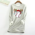 thumbnail image 1 of Babysbule Womens Christmas Shirts Clearance Tops Christmas Round Neck Pocket Thickened Plush Warm Long Sleeve Tops, 1 of 5