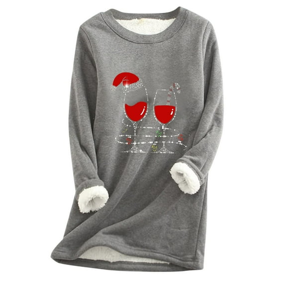 Babysbule Womens Christmas Shirts Clearance Tops Fashion Christmas Printing Regular Sleeve Winter Loose Vacation Round Neck Shirt Tops