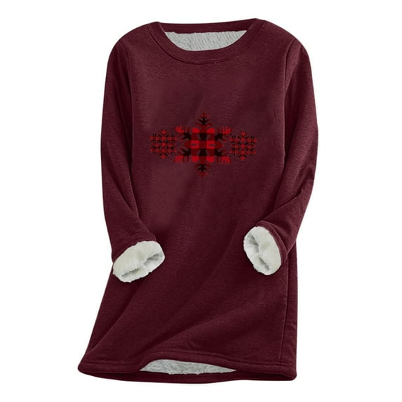 Babysbule Womens Christmas Shirts Tops Fashion Christmas Printing Regular Sleeve Winter Loose Vacation Round Neck Shirt Tops