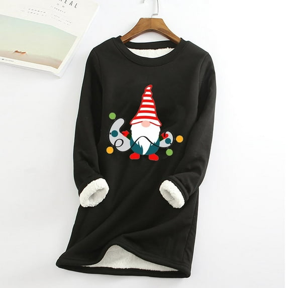Babysbule Womens Christmas Shirts Tops Ladies Fashion Casual Winter Plus Fleece Warm Christmas Print Top Women