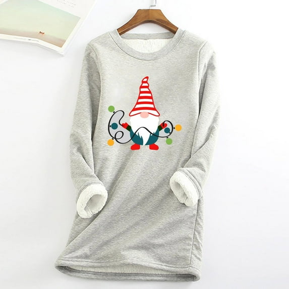 Babysbule Womens Christmas Shirts Tops Ladies Fashion Casual Winter Plus Fleece Warm Christmas Print Top Women