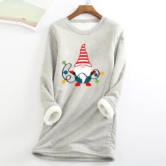 Babysbule Womens Christmas Shirts Tops Ladies Fashion Casual Winter Plus Fleece Warm Christmas Print Top Women