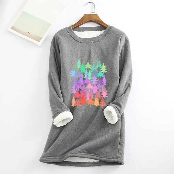 Babysbule Womens Christmas Shirts Tops Letter Casual Fashion Winter Plush Warm Bottom Sweater Long Sleeve Round Neck Top/Shirt