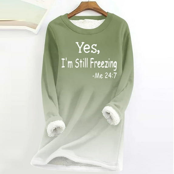 Babysbule Womens Christmas Shirts Tops Thick Fleece Sweatshirt Long Sleeve Print Velvet Warm Round Neck Underwear Tops