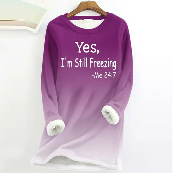 Babysbule Womens Christmas Shirts Tops Thick Fleece Sweatshirt Long Sleeve Print Velvet Warm Round Neck Underwear Tops