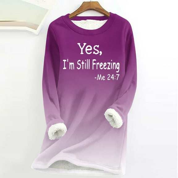 Babysbule Womens Christmas Shirts Tops Thick Fleece Sweatshirt Long Sleeve Print Velvet Warm Round Neck Underwear Tops