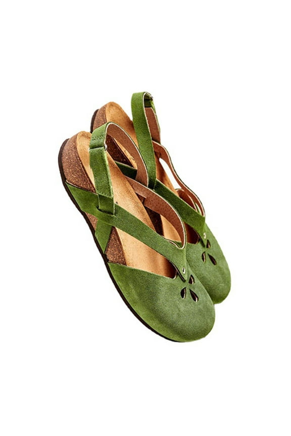 Womens Sandals, Summer Round-toe Frosted Suede Flat Solid Color Buckle Backspace Casual Sandals