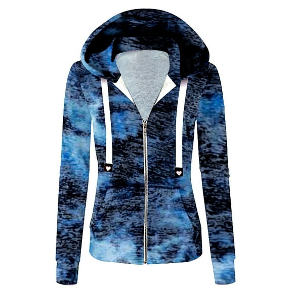 Babysbule Womens Coats Women Fashion Casual Tie-Dyed Print Zipper Long Sleeve Pocket Loose Coat