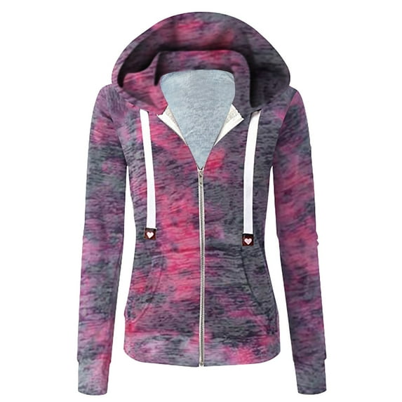 Babysbule Womens Coats Women Fashion Casual Tie-Dyed Print Zipper Long Sleeve Pocket Loose Coat