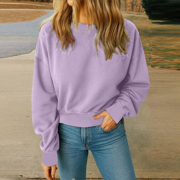 Babysbule Womens Cropped Sweatshirts Pullover Velvet Crop Sweatshirt Drop Sleeve Crew Neck Fall Fashion Outfits Clothes