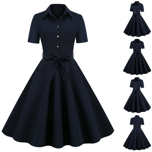 Babysbule Womens Dresses Fashion Women Summer Retro Casual Pullover Print Short SleeveDress Outfit