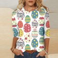 thumbnail image 1 of Babysbule Womens Easter Day Shirts Women's Fashion Eggs Printed T-shirt 3/4 Sleeves Blouse Round Neck Casual Tops, 1 of 3