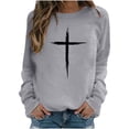 thumbnail image 1 of Babysbule Womens Easter Day Tops Fashion Women's Casual Cross Printed Long Sleeve Round Neck Printed Women's Sports Shirt Tops, 1 of 3
