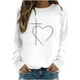 thumbnail image 1 of Babysbule Womens Easter Day Tops Fashion Women's Casual Cross Printed Long Sleeve Round Neck Printed Women's Sports Shirt Tops, 1 of 3
