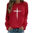 thumbnail image 1 of Babysbule Womens Easter Day Tops Fashion Women's Casual Cross Printed Long Sleeve Round Neck Printed Women's Sports Shirt Tops, 1 of 3