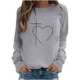 thumbnail image 1 of Babysbule Womens Easter Day Tops Fashion Women's Casual Cross Printed Long Sleeve Round Neck Printed Women's Sports Shirt Tops, 1 of 3