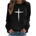 thumbnail image 1 of Babysbule Womens Easter Day Tops Fashion Women's Casual Cross Printed Long Sleeve Round Neck Printed Women's Sports Shirt Tops, 1 of 3