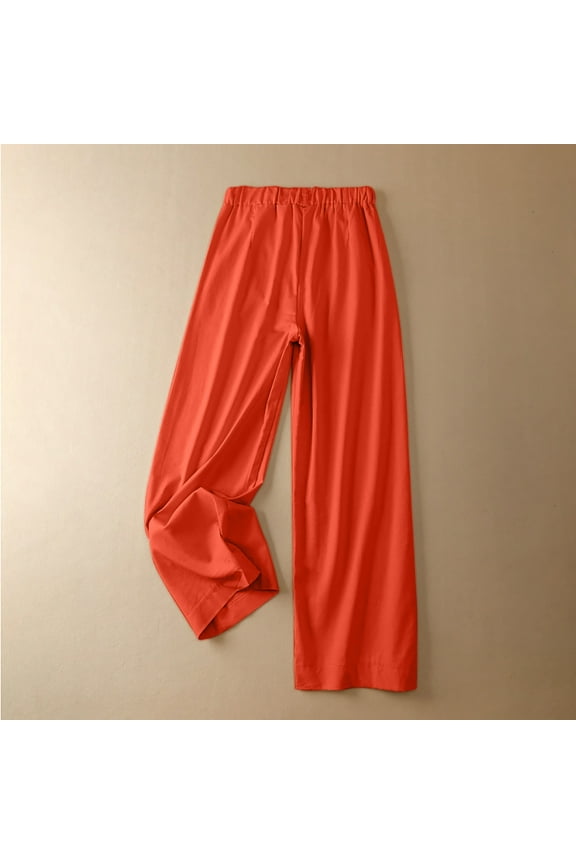 Womens Elasticity Pants Women's Fashion Casual Solid Color Split Mid Waist Loose No Belt Wide Leg Long Pants