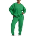 thumbnail image 1 of Babysbule Womens Fall Plus Top Sets Outfit Fall Fashion Women Long Sleeve Round-Neck Blouses Shirts Elastic Waist Pocket Pants, 1 of 8